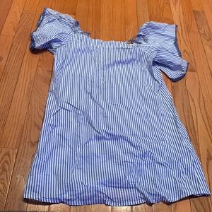 Stripes cotton shift with embroidered fan sleeves